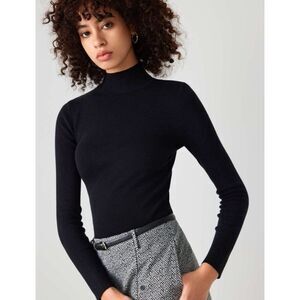 NEW Cider Old Money Winter Chic Office Minimalist Black Turtleneck Knit Top